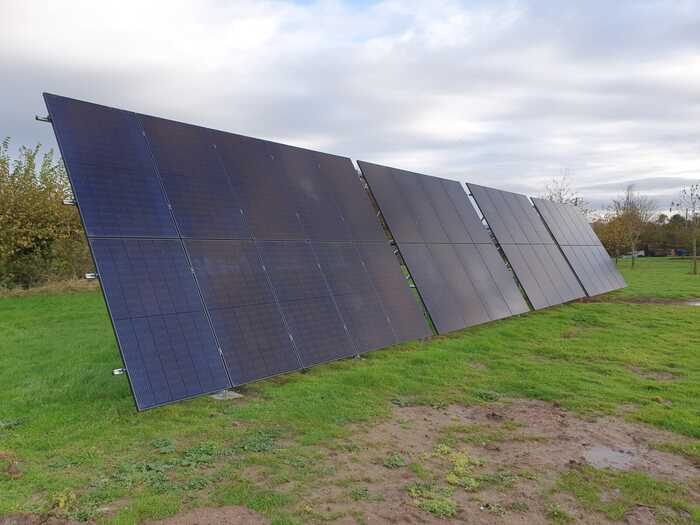 Ground mounted solar panels installed by Evergreen