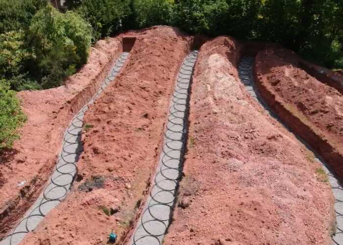 Close up image of slinkies for Ground Source Heat Pump Install