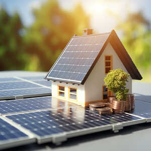 graphic of house and saved money through green energy and solar pv graphic of house and saved money through green energy and solar pv